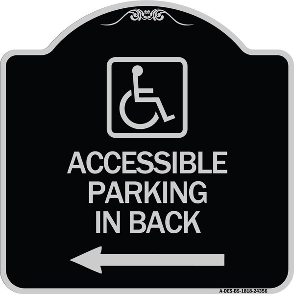 Accessible Parking on Left Arrow W/ Graphic Heavy-Gauge Aluminum Sign, 18" x 18", BS-1818-24356